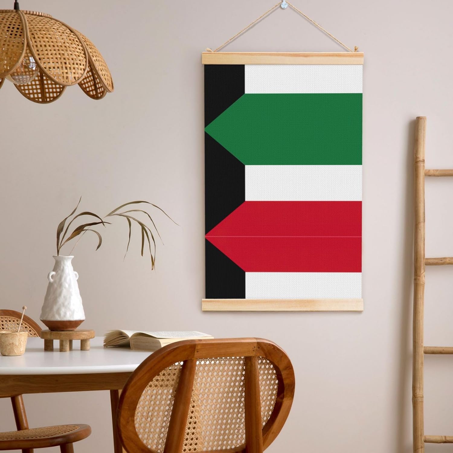 Kuwaiti Flag Print Poster Hanger,Hanging Poster, Poster Frame,Wood Poster Hanger, For Wall Hanging