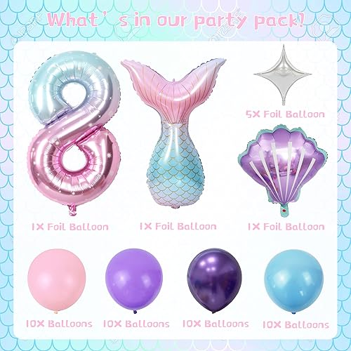 Miniatura 2 de Suministros para fiesta de cumpleaños de sirena, decoraciones de fiesta de sirena, globos de cola de sirena, globos de cola de sirena, globos de