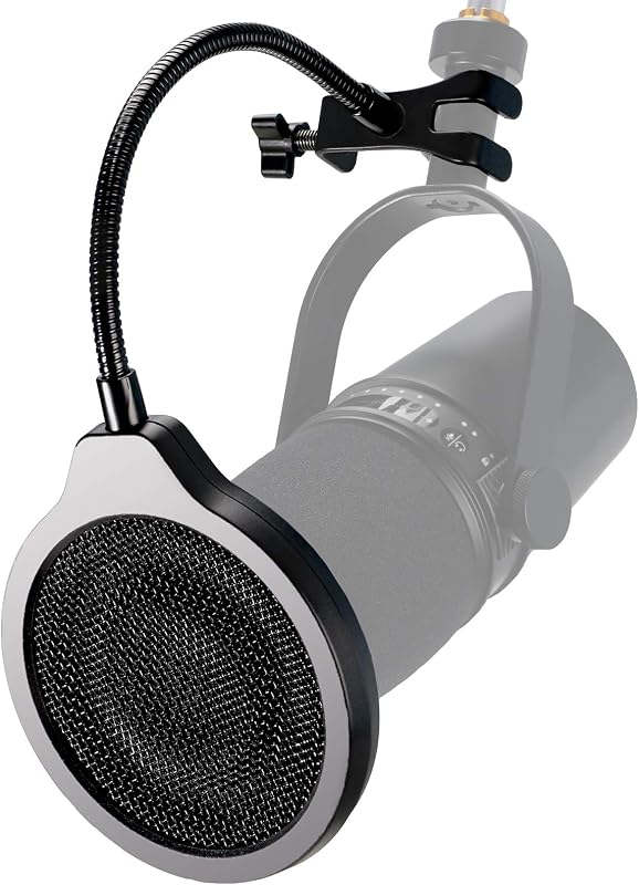 YOUSHARES Filtro pop – Parabrisas de metal de 3 capas de 4 pulgadas con clip de cuello de cisne flexible de 360° protector de máscara de micrófono compatible con micrófono Shure MV7