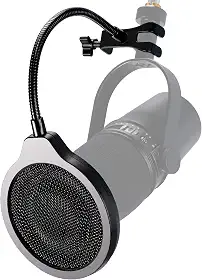 YOUSHARES Filtro Pop – Para-brisas de metal de 10 cm e 3 camadas com clipe de pescoço de ganso flexível de 360° compatível com microfone Shure MV7