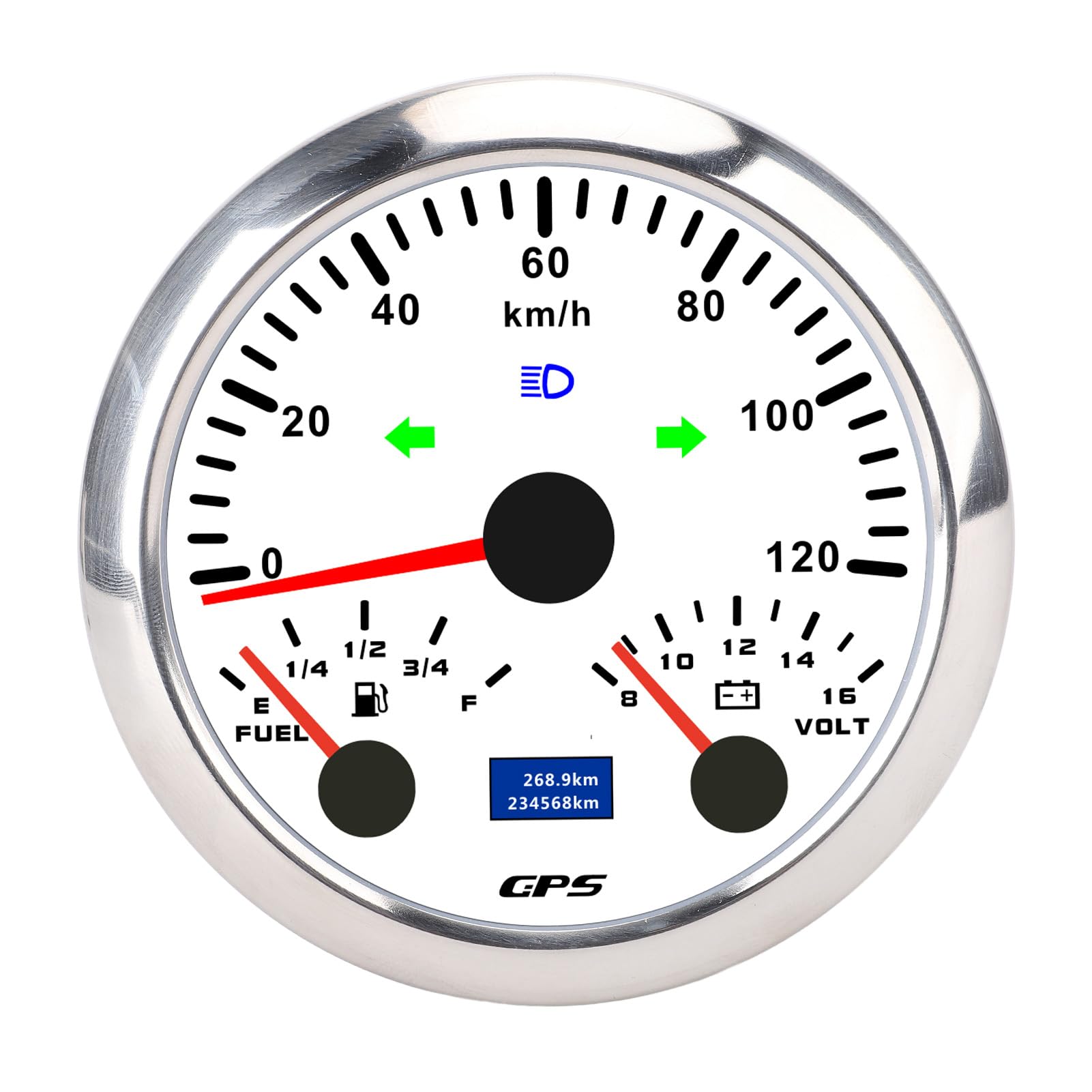 85mm Prędkościomierz GPS Woltomierz Wskaźnik Paliwa - Kompaktowa średnica Instalacji 3-3/8 Cali do Ciągników, Motocykli (Biała tarcza, srebrna ramka CX8304)