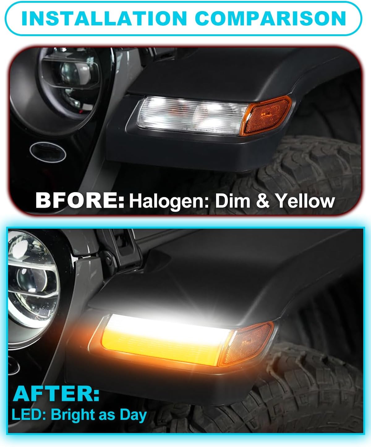 Smoked Lens LED Front Fender Lights DRL For Wrangler JL JLU 2018-2023 & Gladiator JT 2020-2024 Marker Light Sequential Turn Signal Lamp(front fender-led)