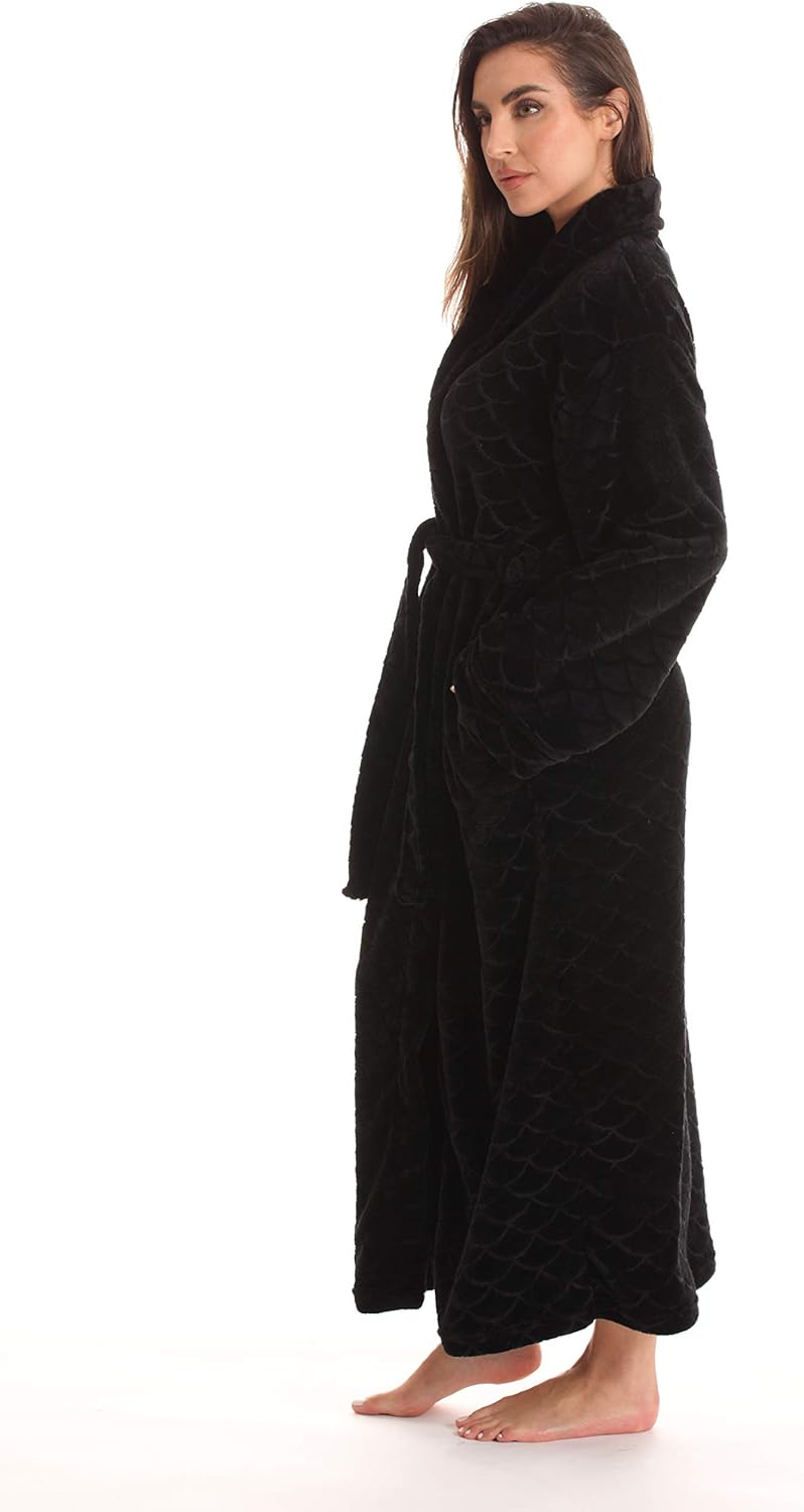 Just Love Velour Kimono Robe Hooded Bath Robes for Women Maxi Length