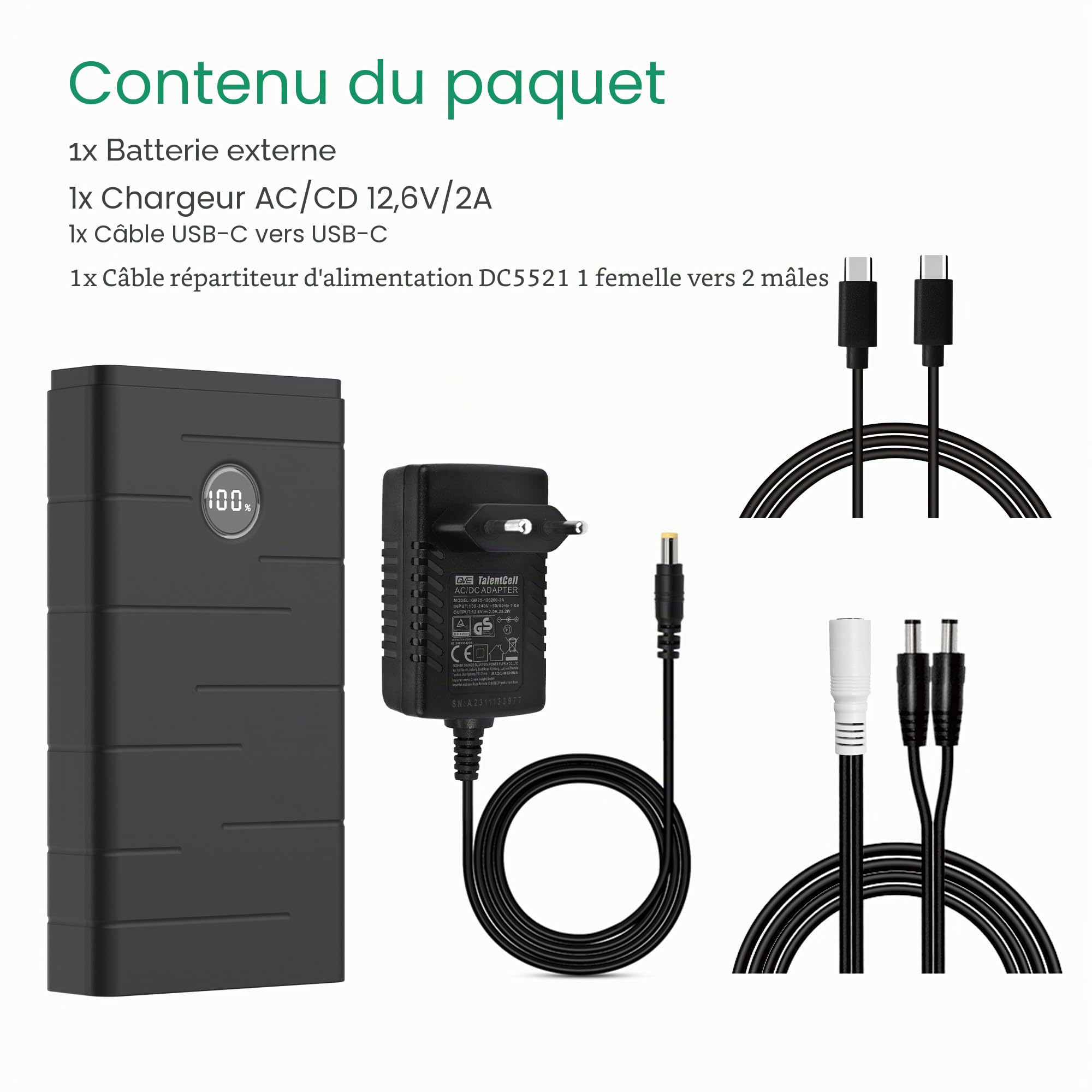 Talentcell Batterie lithium-ion 12 V, PD 45 W USB-C 18 W USB-A, batterie externe portable, 76,65 Wh CC 5 A de sortie pour Raspberry Pi/bande LED/caméra de vidéosurveillance/télescope, pompe Spectra