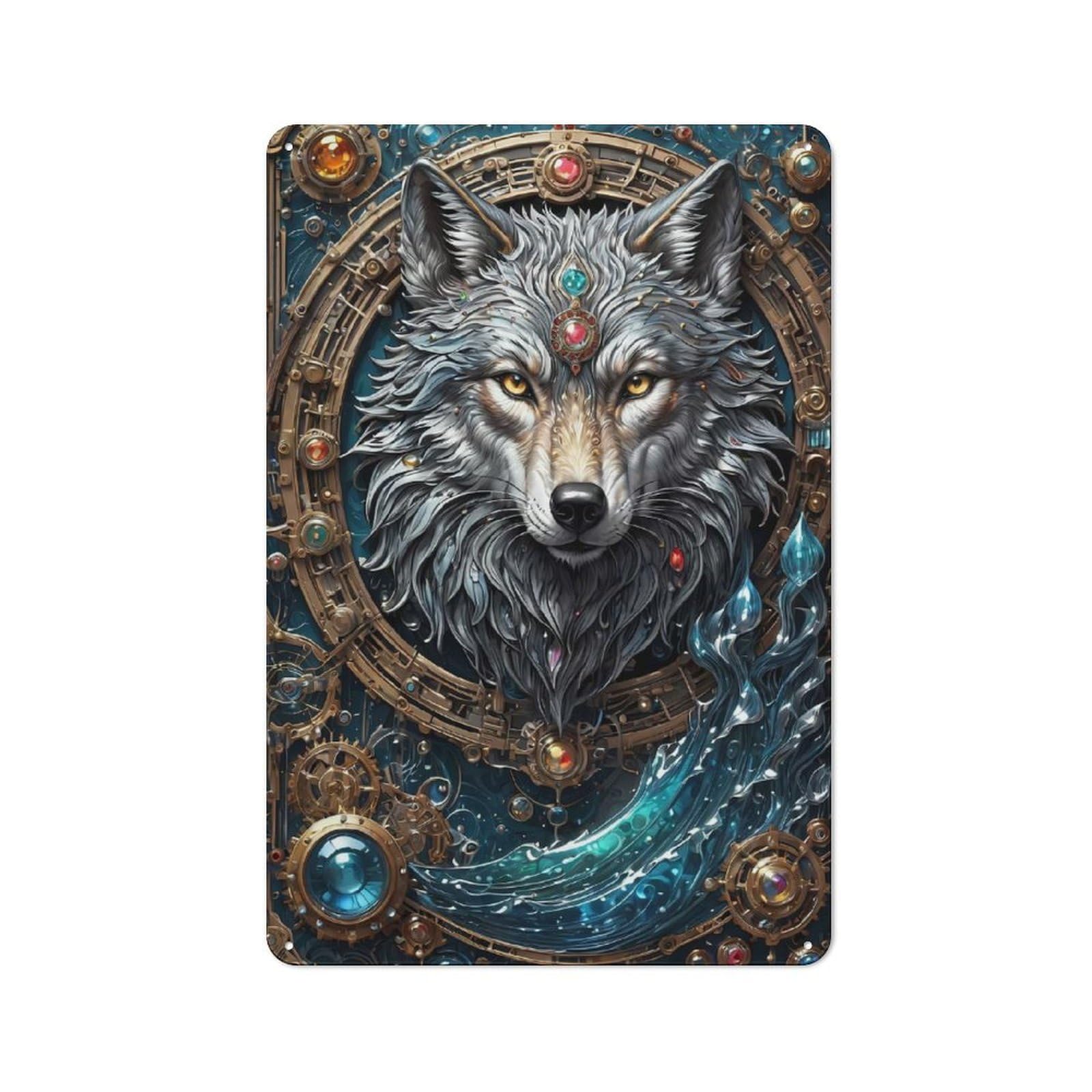 Astral Enchanter Wolf Modern Vintage Metal Wall Decor 30x20cm, Tin Sign for Hobby Room, Office, Lounge Or Living Room