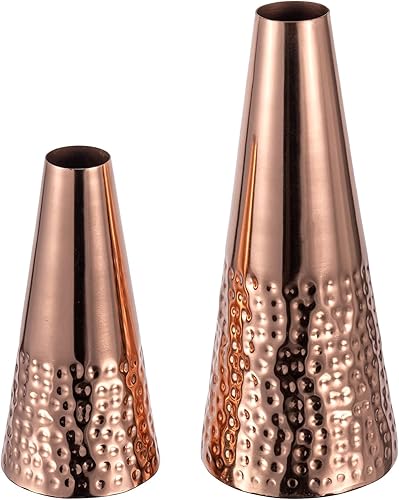 Miniatura 6 de MyGift Jarrones cónicos de metal de tono latón de 7 y 10.5 pulgadas con patrón martillado, jarrón decorativo para arreglos florales, juego de 2