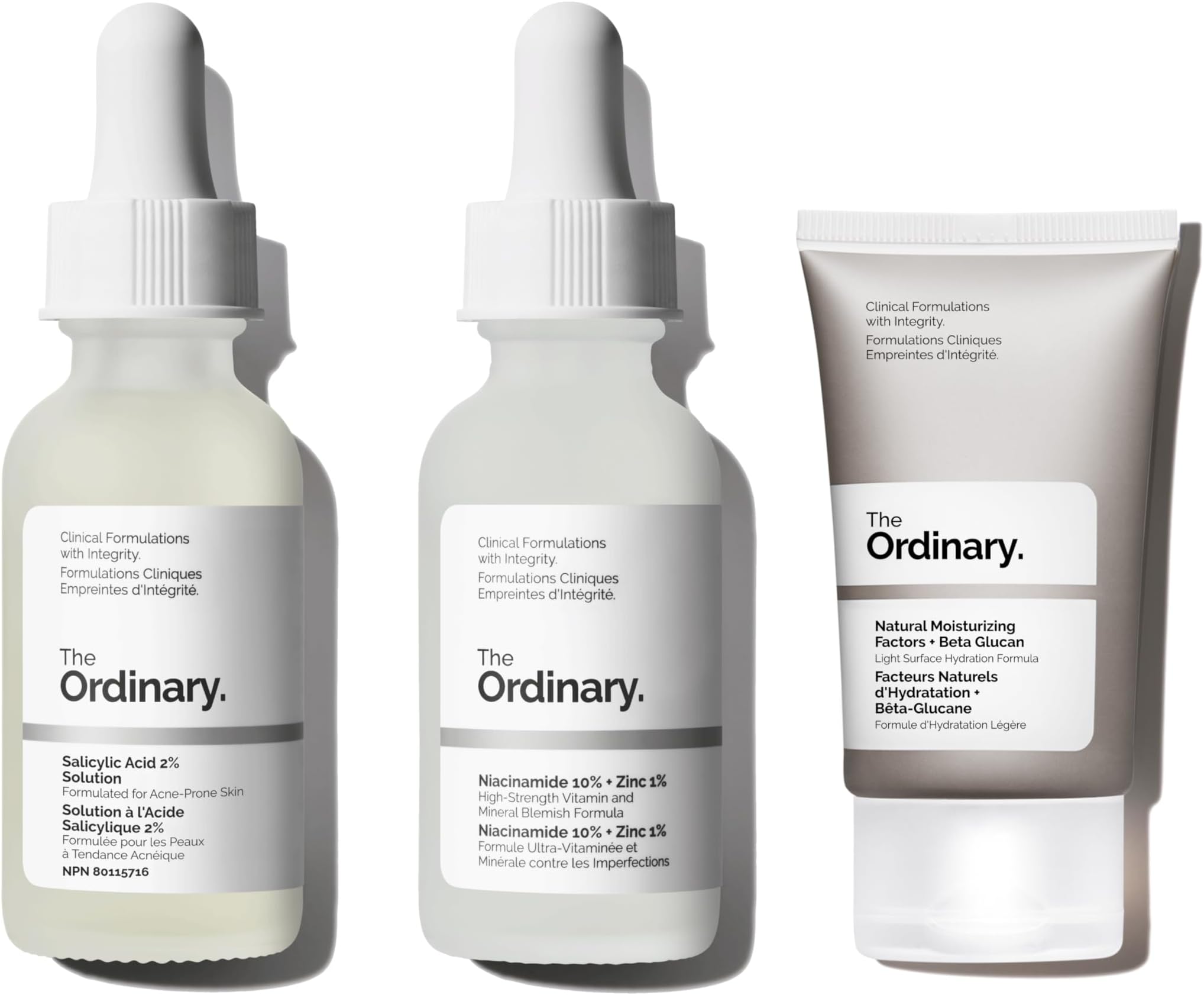 The Ordinary Acne Collection - Skin Care Bundle Set For Oily, Acne Prone Skin - Salicylic Acid 2% Solution, Niacinamide 10% + Zinc 1%, Natural Moisturizing Factors + Beta Glucan