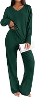 Ekouaer Women's Long Sleeve Knit Ribbed Lounge Set 2 Piece Pajama with Pockets - Soft Stretchy Loungewear