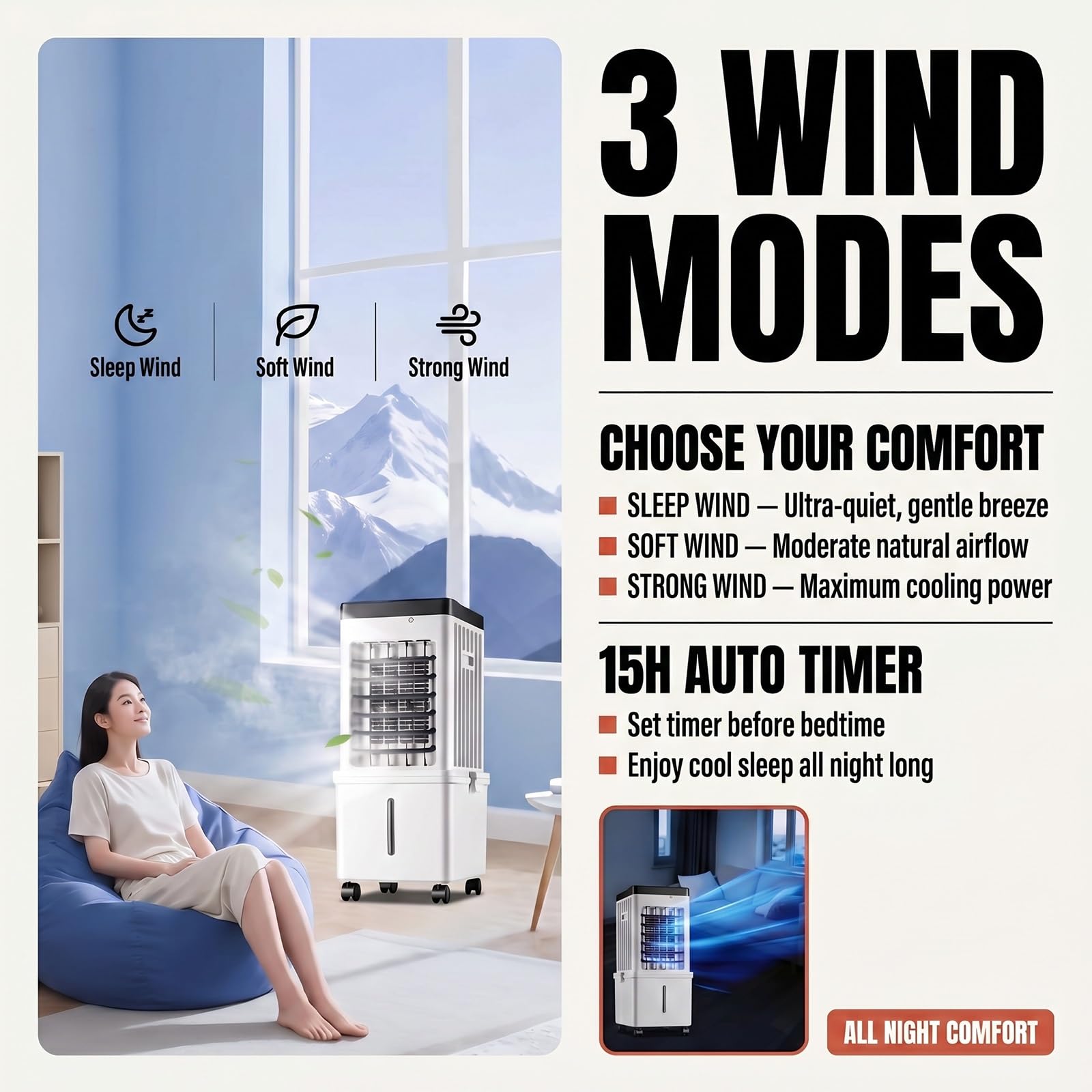 Aire Acondicionado Portátil, 15L 75W Enfriador de Aire Evaporativo