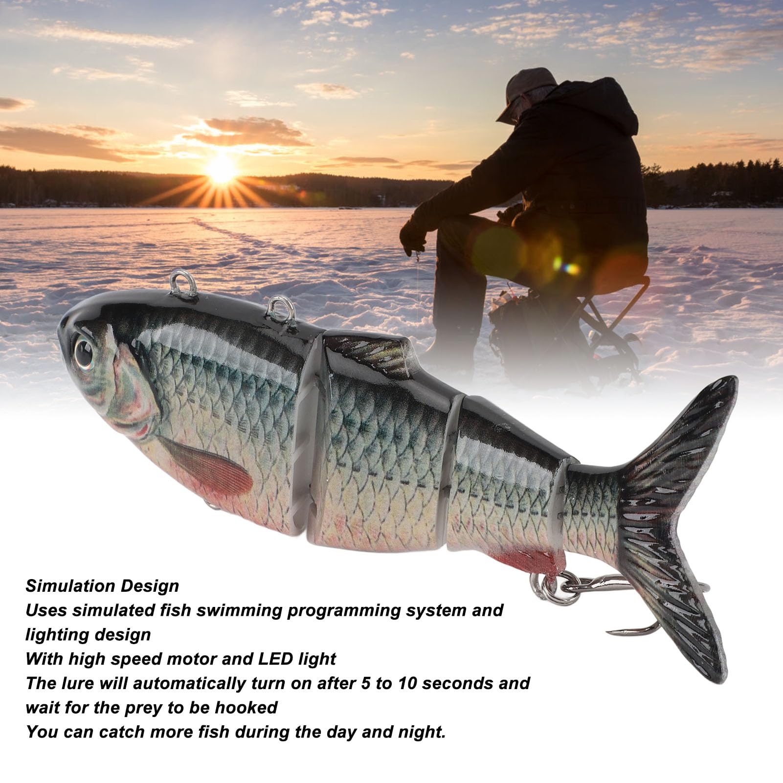 Esche Elettriche da Pesca per Nuoto Robotico, Esca Automatica Multi Snodabile Ricaricabile Tramite USB con Luce a LED per la Pesca