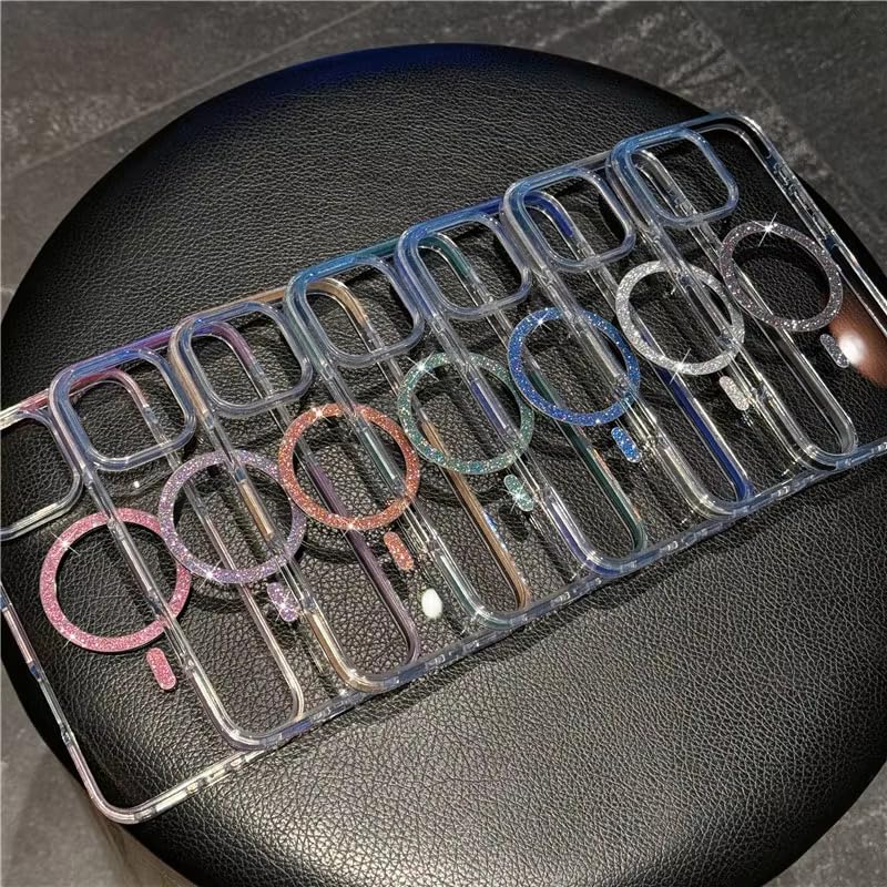 Image of VONZEE Compatible for iPhone 16 6.1'' Case Glitter Ring Cute Shiny Colorful Bling Case (Compatible with Magsafe) Transparent PC+TPU Glossy Shiny Cover for Girls Women,Blue