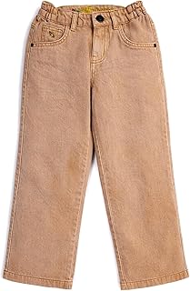 Knit N Knot Girl's Kids Brown Tan Wide Leg Flared Fit Relaxed High Waist Frayed Bottom Jeans | Regular Casual Festival Occ...