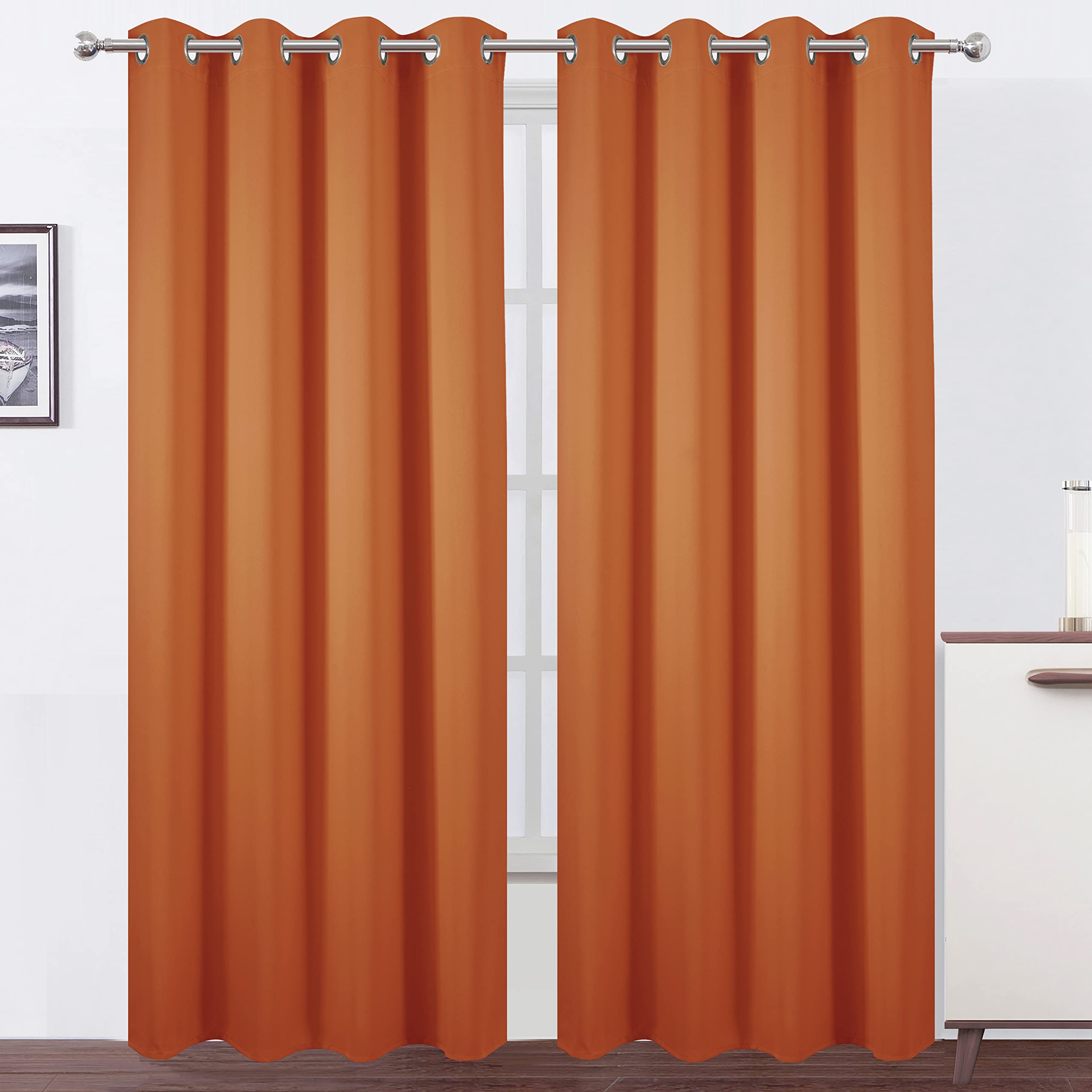 LEMOMO Blackout Curtains 66 x 95 inch/Orange Curtains Set of 2 Panels/Thermal Insulated Room Darkening Bedroom Curtains