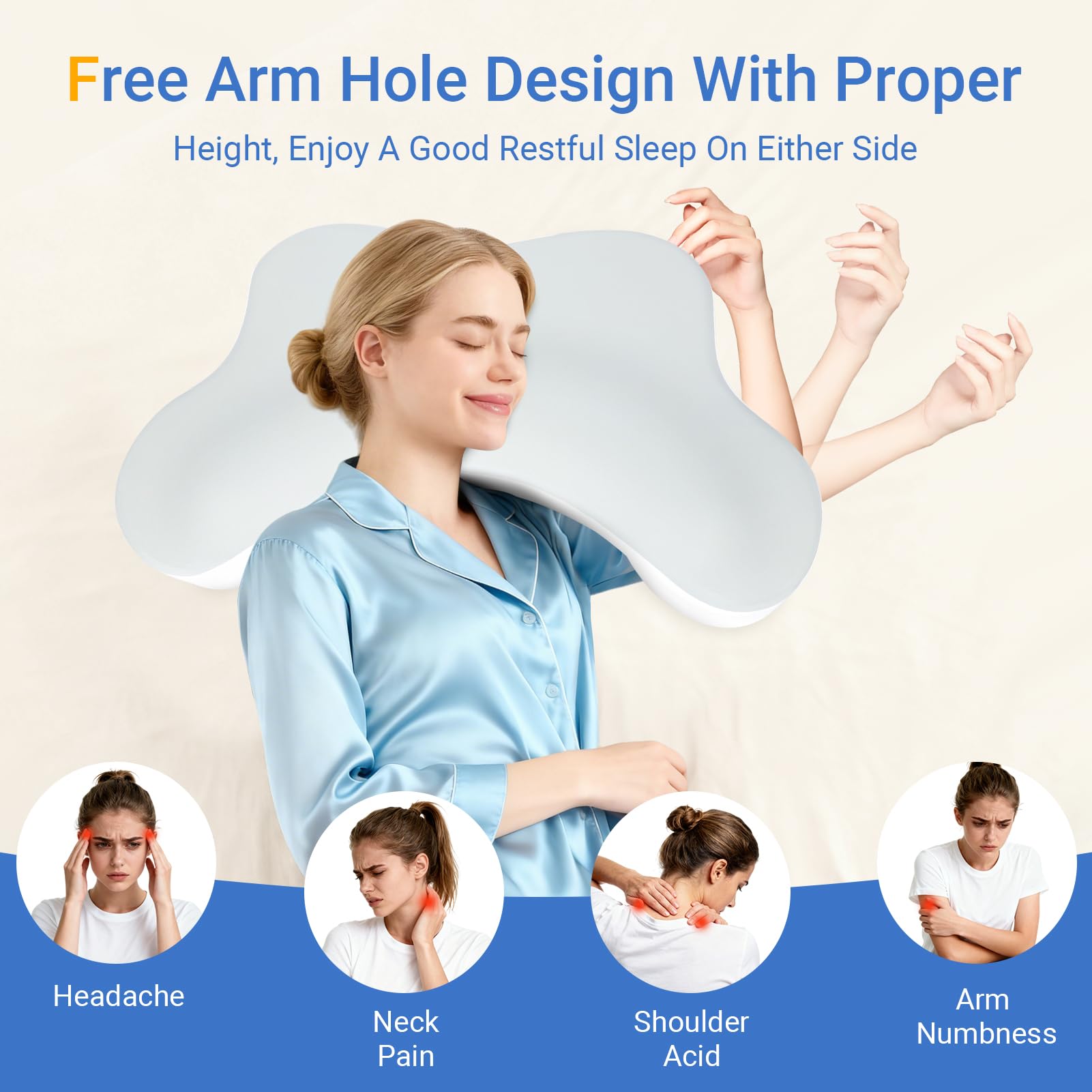 Side Sleeper Pillows with Arm Holes- Memory Foam Shoulder Pillow for Side Sleepers Neck Support & Rotator Cuff Pain Relief, 2PCS Pillowcase, Ergonomic Knee, Leg, Arm Pillow for Adults (Light Grey) — view 4