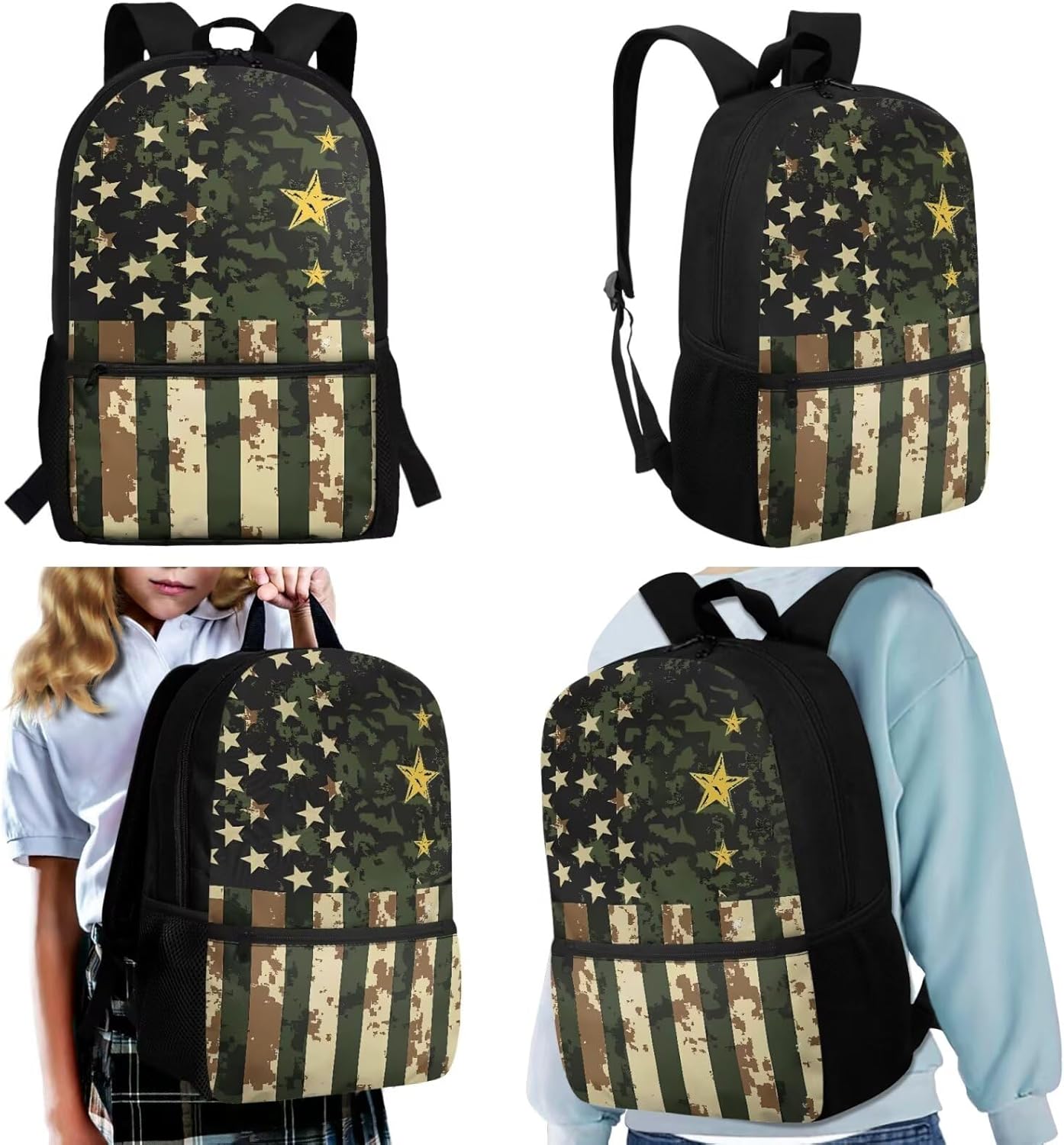 HUIACONG Star Camo Backpack for Boys 6-8 with Lunch Box Kids Camouflage Bookbag Set 1St Grade School Bag Pencil Case Water Bottle Holder