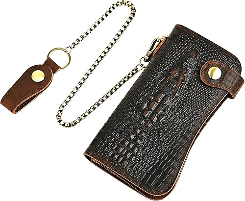 Genuino caballo loco cuero viaje regalo moneda bolsillo tarjeta caso largo organizador cadena Rfid monedero con broche para hombres hombres 1088,