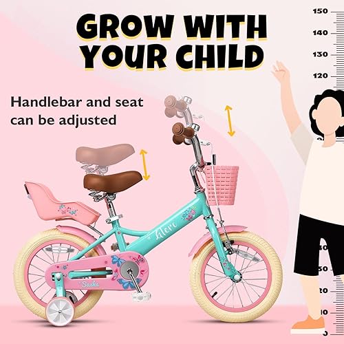 Miniatura 6 de Glerc Sasha - Bicicleta para niñas, de 12 a 20 pulgadas, para niños de 2 a 13 años, estilo retro vintage con asiento de bicicleta para muñecas,