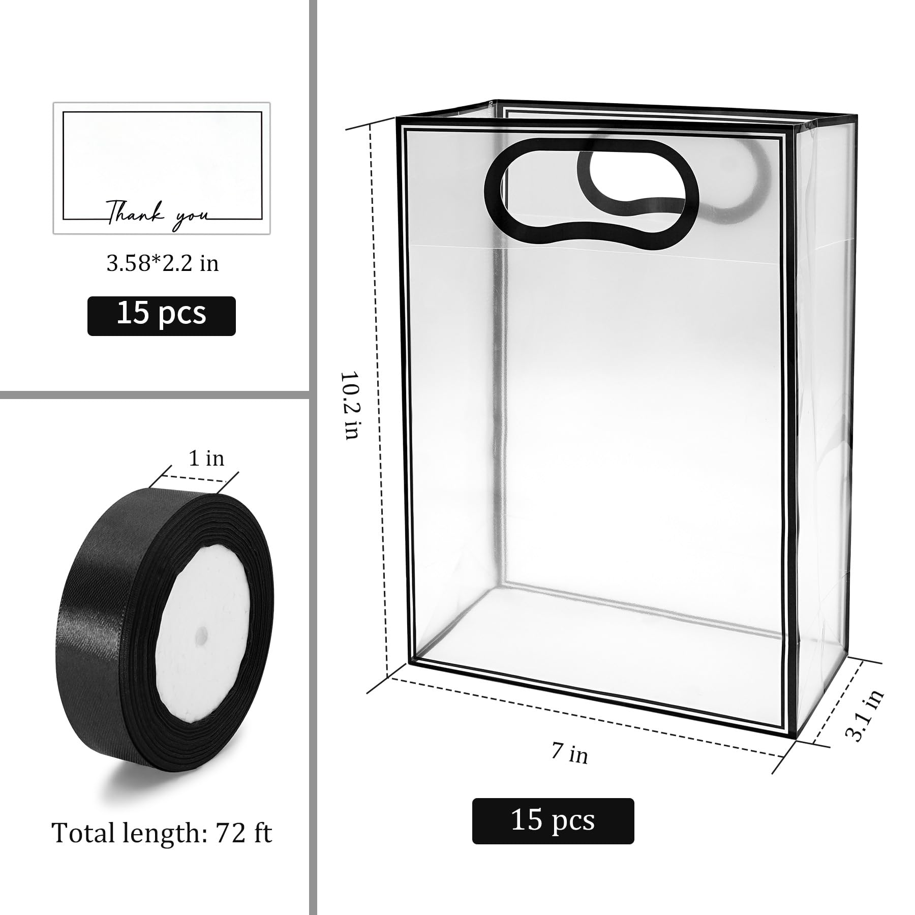 Transparente Kunststoff-Geschenktüten mit Griff, wiederverwendbare PP-Geschenktüten mit Band für Hochzeit, Braut, Geburtstag, Party, Babyparty, Abschlussfeier, Shopping, Business, 17,8 x 25,4 x 8,9