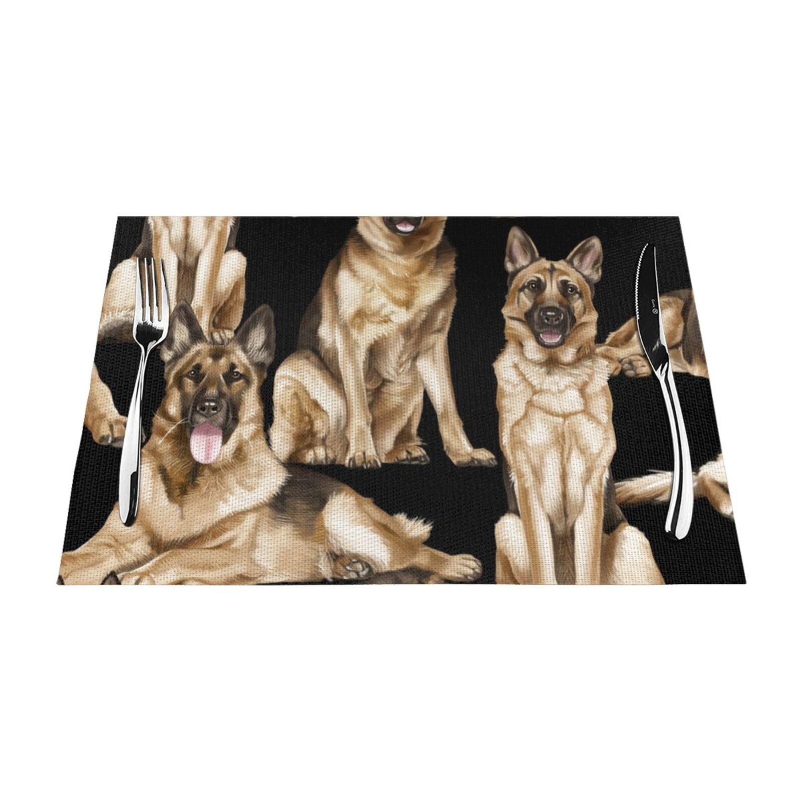 PVC Placemat Set of 6 PCS, 45x30 CM, German shepherd Printed Non-Slip Heat Resistant Place Mats for Kitchen Dining Table Indoor Outdoor