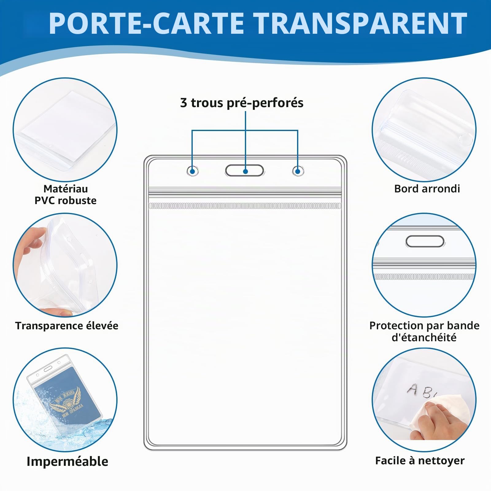 100 Pièces Porte Badge A6, 11 x 16 cm, avec Cordon et Boucle Réglable, Porte Badge Verticaux, Étanche à L'eau, PVC Transparent Porte-Carte D'Identité, Pour Employés, Étudiants, Expositions