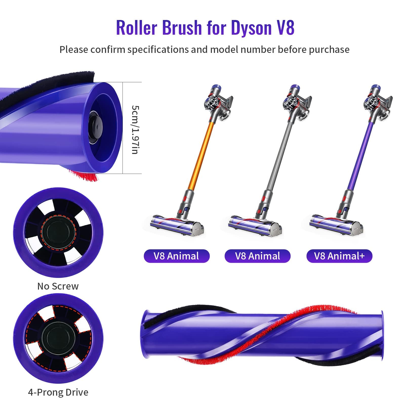 Lyvrooz Soft Roller Brush Replacement Compatible with Dyson V8 Absolute, V8 Animal, Roll Bar Vacuum Attachments Cordless Vacuum Cleaner Head Brushroll Cleaner Part 967485-01
