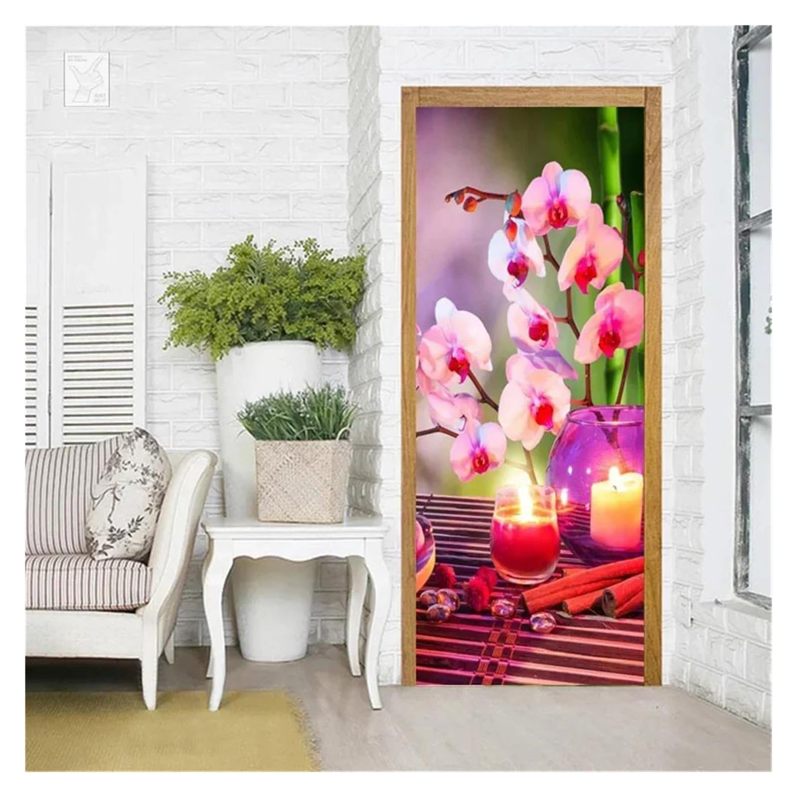 Stickers de porte bambou zen 3d vert 77x200cm pour cuisine et salon