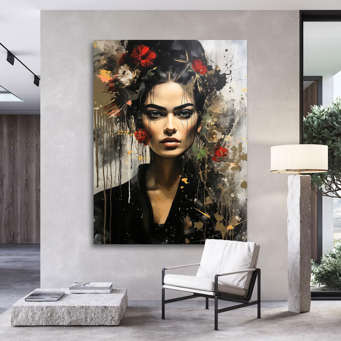 Kunstgestalten24 | Frida Kahlo Abstrakt Art Style Wandbild | Leinwandbild mit Echtholz-Keilrahmen | Leinwand Gemälde Kunst Art | Hochwertige Kunstdrucke | XXL Bilder auf Leinwand