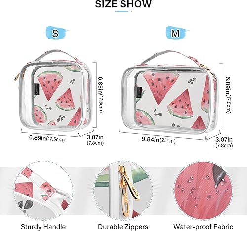 Miniatura 4 de ALAZA Bolsas de maquillaje transparentes, paquete de 2 bolsas de aseo de sandías rosas, bolsa de viaje impermeable, bolsa de cosméticos, organizador