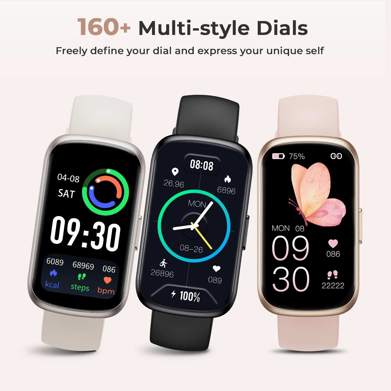 TIFOZEN Smartwatch voor dames en heren, 1,47 inch fitnesshorloge met hartslagmeter, SpO2, slaapmonitor, menstruatiecyclus, stappenteller, sporthorloge, 3 ATM waterdichte fitnesstracker, 3 armbanden