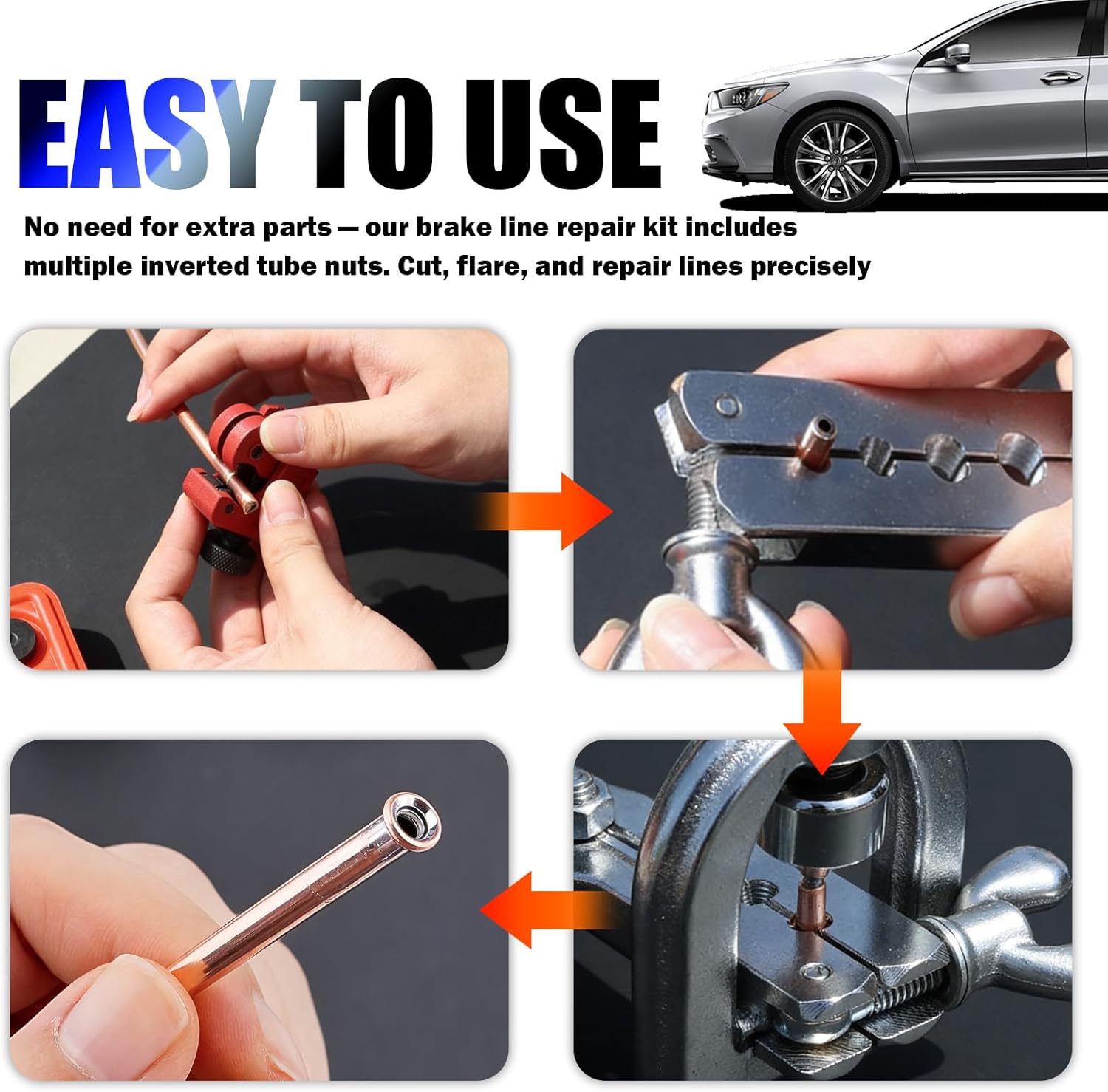 25Ft 1/4 & 3/16 Brake Line Kit,Copper Plated Brake Line Repair Kit Includes Single/Double Brakes Lines Flaring Tool Kits & 32 Inverted Fittings,Professional Brakes Lines Flare Tool Kits