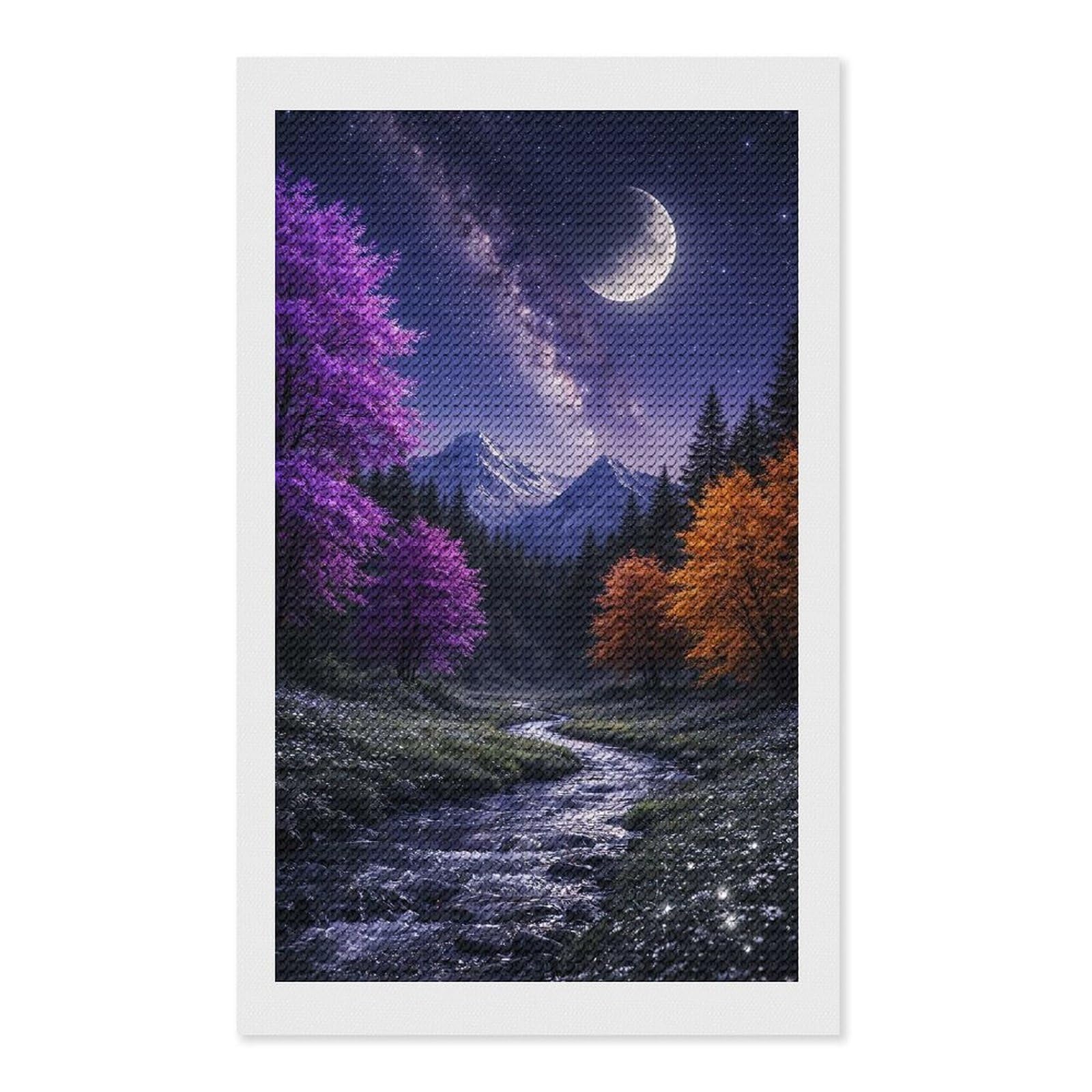 Junmoney Enchanting Night Landscape with Starry Night Diamond Art Canvas 12"x20", Decorate Your Room, Mindful Craft Activity, Cosy Home Accent, Thoughtful Handmade Gift