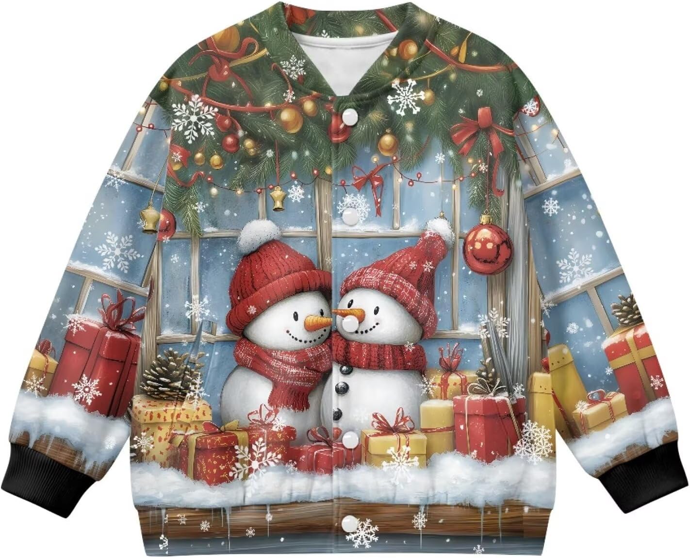 Christmas Baseball Jacket Kids 5-12Y Boys Girls Fleece Varsity Jackets Button Winter Clothes Fall Coat