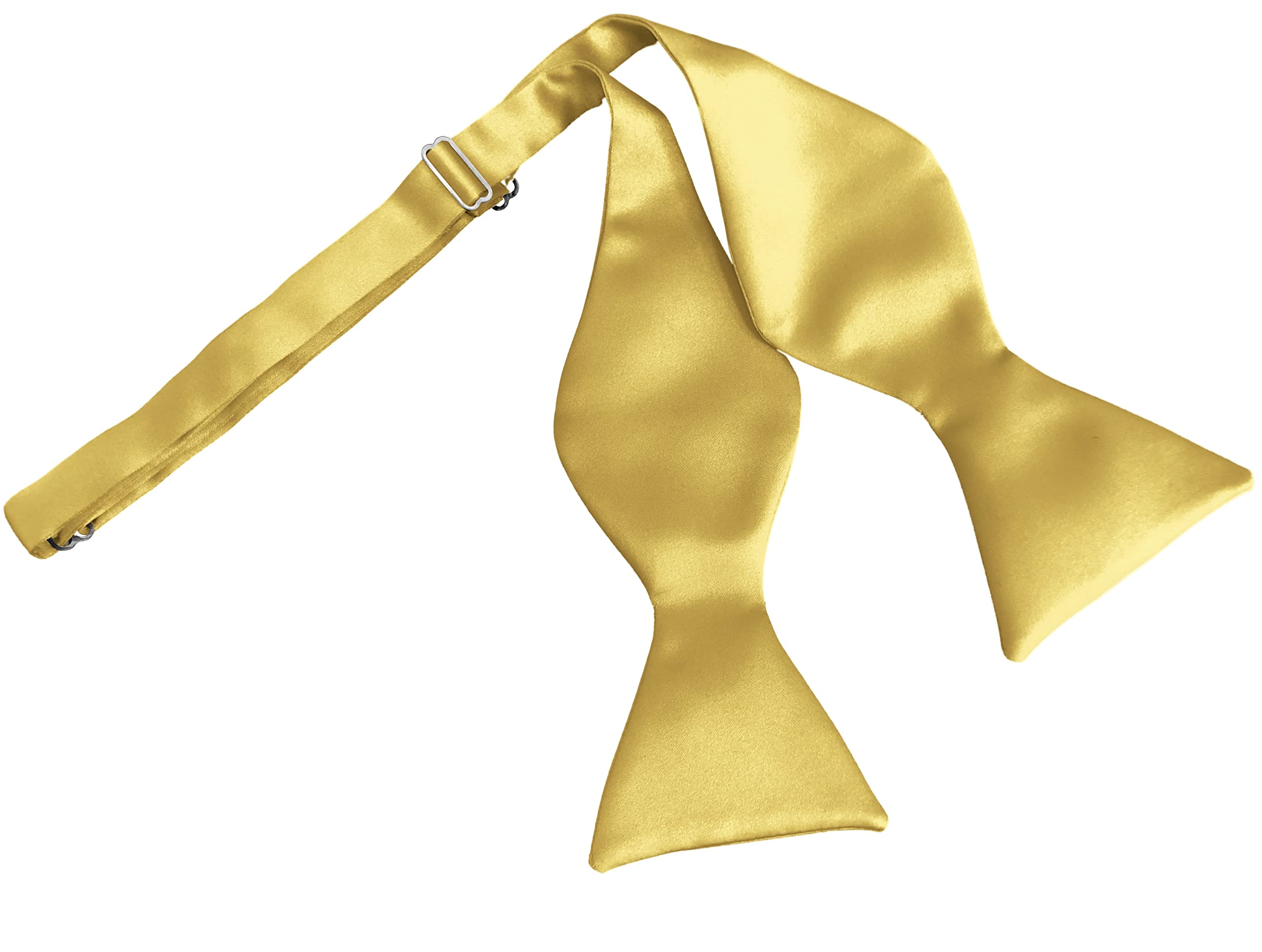 Great British Tie Club Men's Gold Italian Satin Self-Tie Bow Ties (Gold)