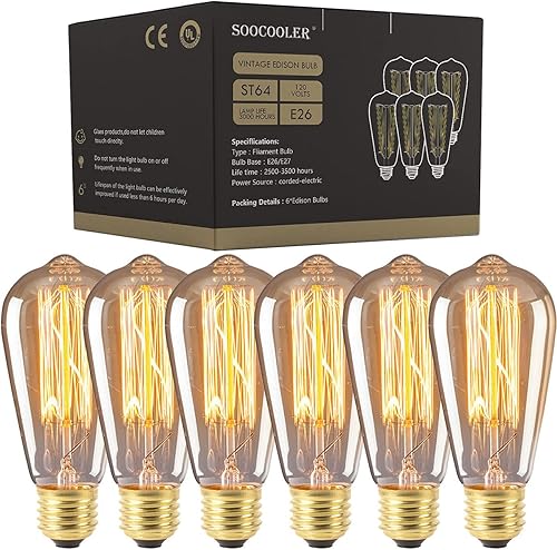Edison Foco de luz clásico de 60 W, estilo de filamento tipo jaula regulable, foco de luz antigua clásica incandescente para lámparas del hogar,
