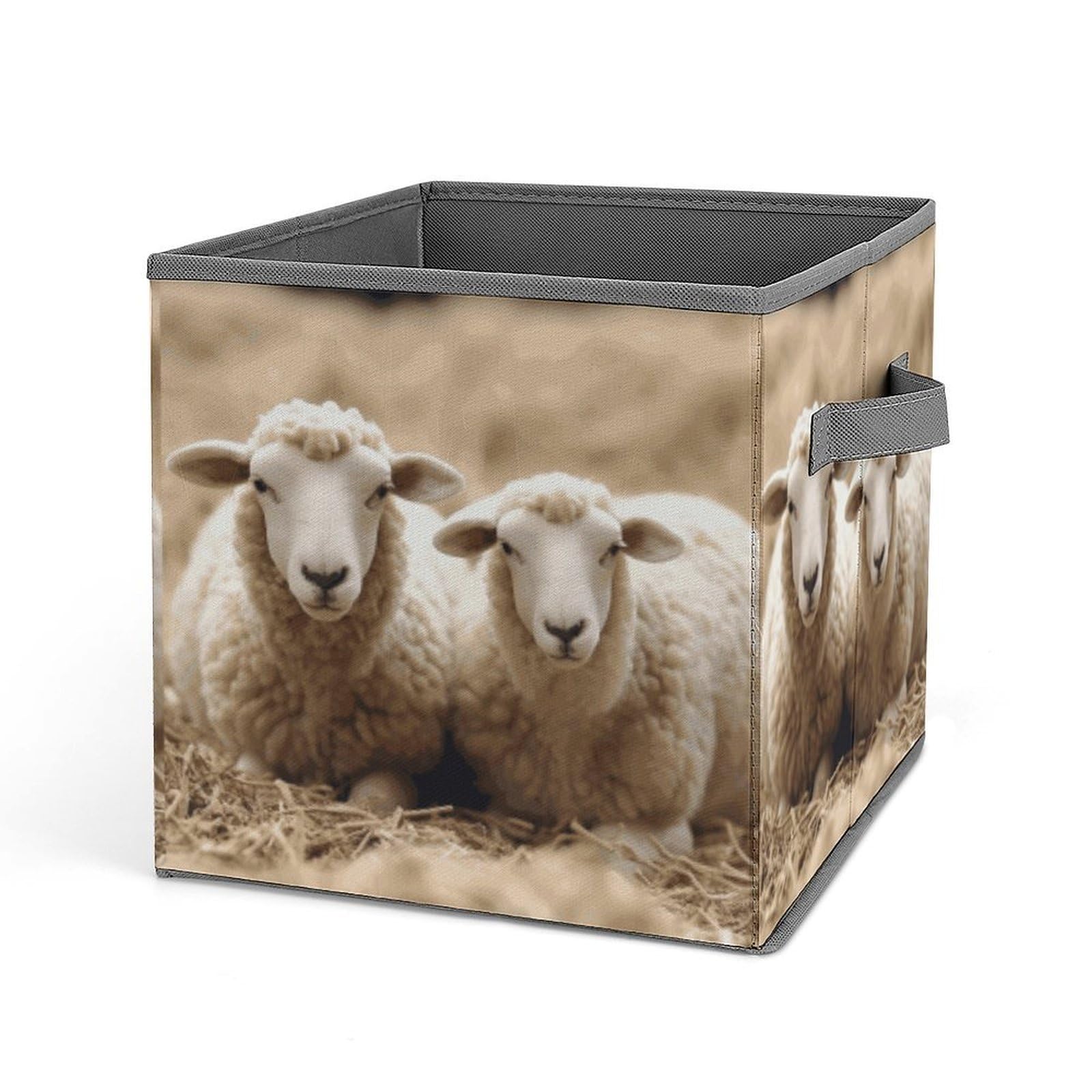 BTCOWZRV Lamb And Sheep Cube Storage Bins - 11 Inch Heavy Duty Fabric Closet Bins for Shelves, Cube Organizer - Collapsible Storage Boxes with Handle Decorative Clothing Storage Baskets