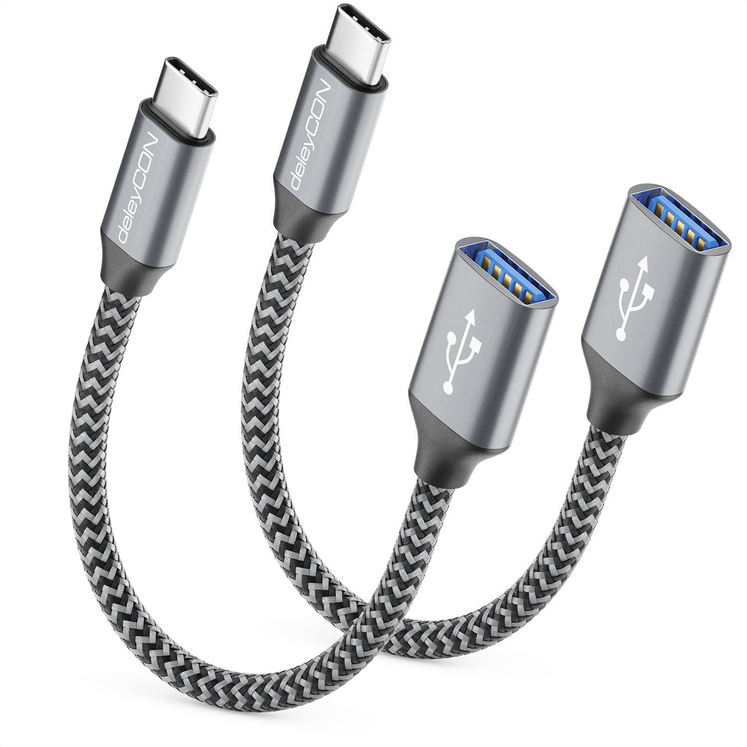deleyCON 2x USB C na USB Adapter 3.0 OTG Typ-C Wtyk na Gniazdo A - Kabel do iPhone 17/16/15, Galaxy S26/S25/S24, A56, A17, A16 Tablet, MacBook, iMac, iPad, Notebook itp.