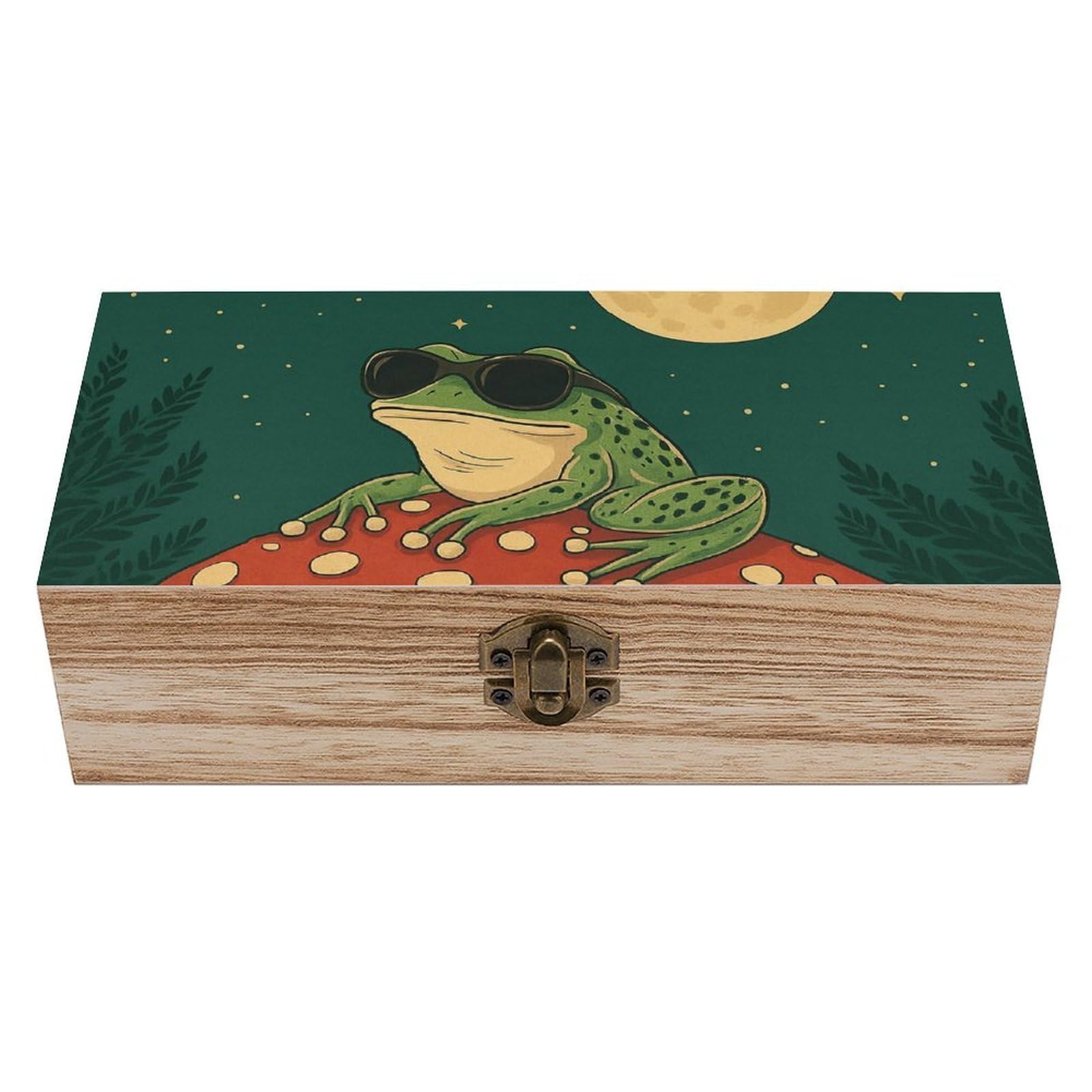 SMAZDFXX Moonlit Cool Frog on Mushroom Wooden Storage Box Multipurpose Decorative Box for Jewelry Photo Home Decor