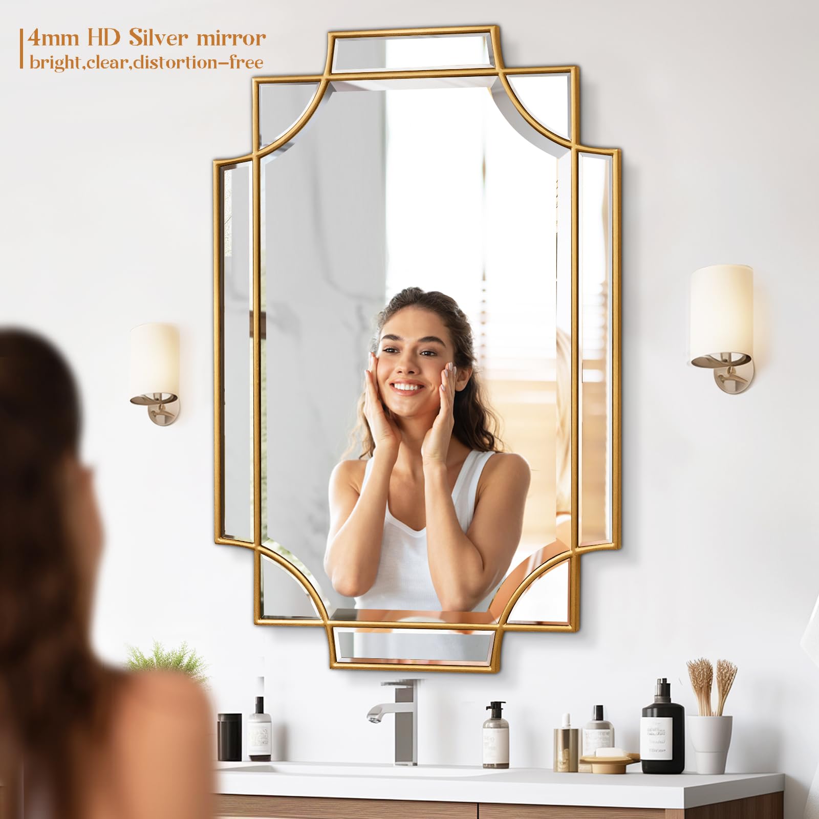 Heymirro Espejo Grande De Baño Arqueado De 30 X 40 Pulgadas. Espejos Con Aleación De Aluminio Dorado Con Marco Mate, Para Dormitorio, Tocador, Entrada, Sala De Estar, Colgar O Apoyar Contra