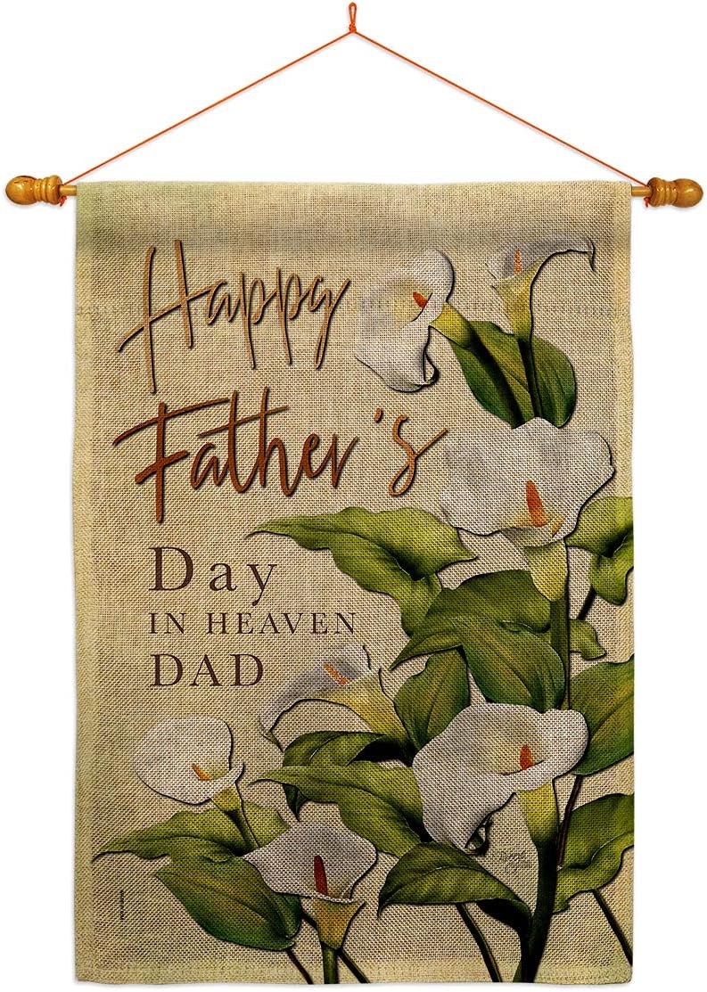 Fathers Day In Heaven House Flag Dowel Set Family Father Dad Daddy Papa Grandpa Best Parent Sibling Relatives Grandparent Small Decorative Gift Yard Banner Made USA 28 X 40