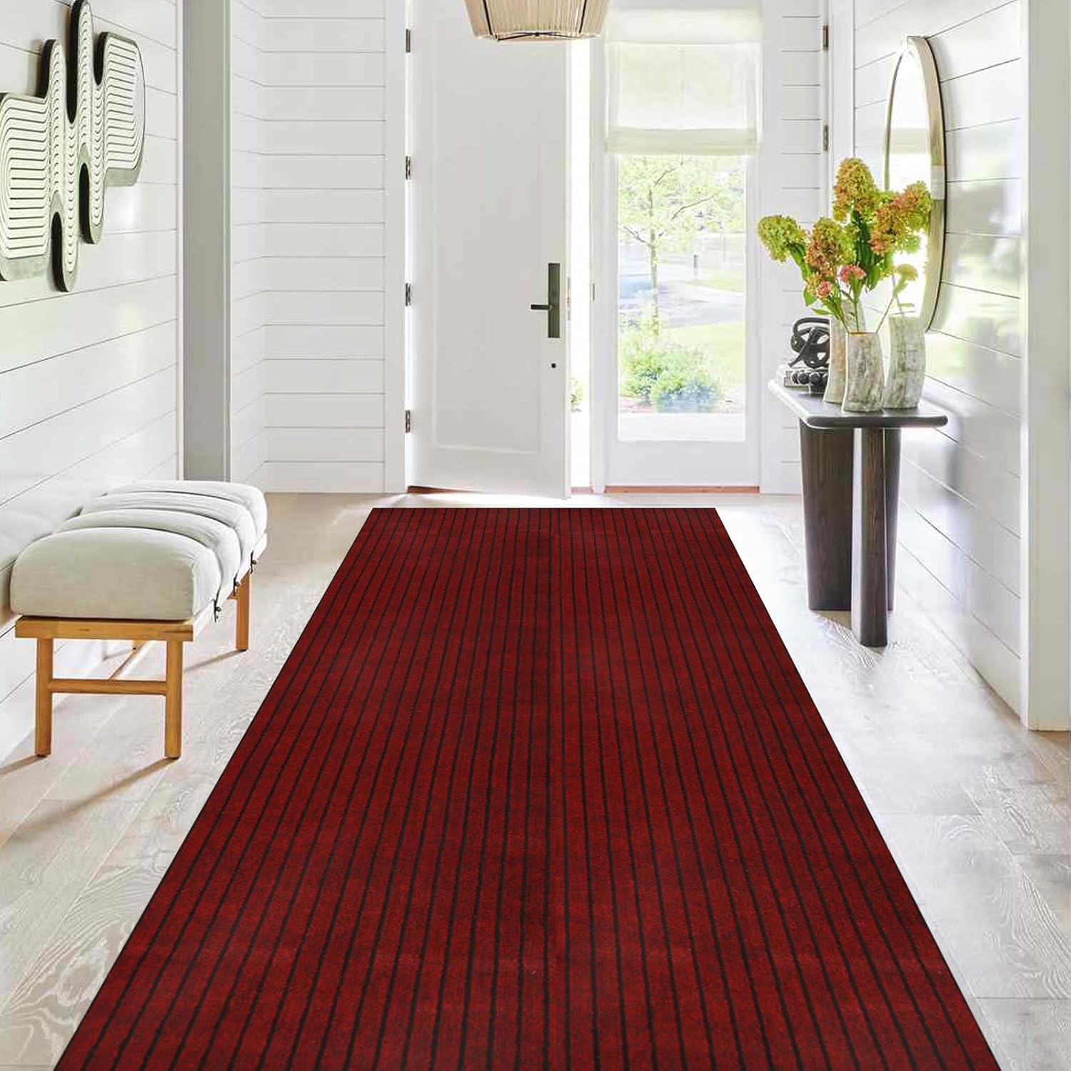 Runner Rug 2 ft x6 ft, Outdoor/Indoor Rug with Rubber Backing Non Slip for Hallway, Kitchen, Patio, Laundry, RV, Entryway, Garage, Bathroom, Area Rug Carpet, Red Strip, Customizablees