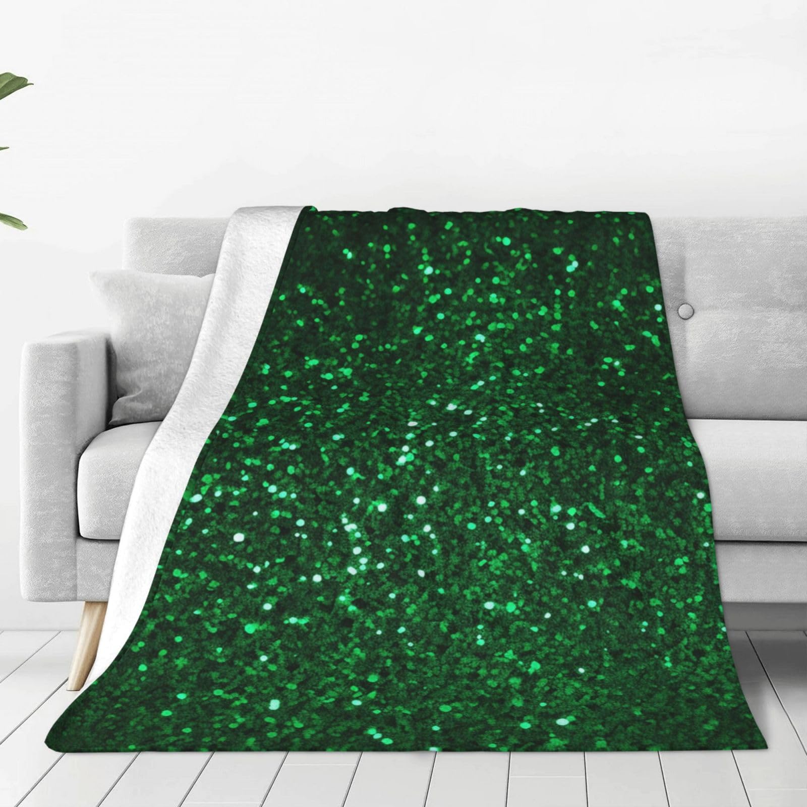 KLOPH Green Sequin Sparkle Throw Blanket 80"x60" Flannel Fluffy Warm Blanket for Couch, Reversible Plush Blankets for Bed, Comfy Fuzzy Blanket for Sofa, Plush Lightweight-Blankets for All Season