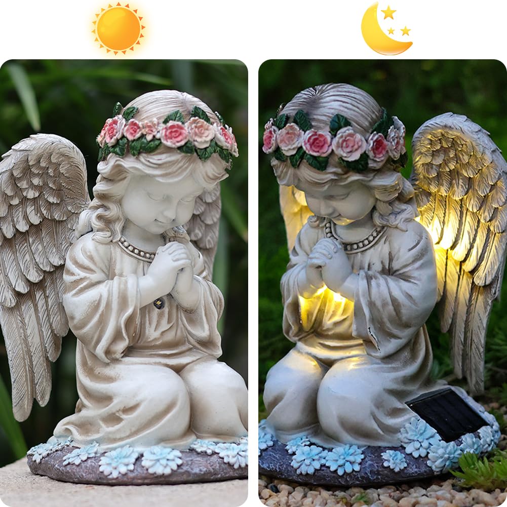 Solar-Engel Mit LED – Betende Engelsfigur Für Garten, Grab & Fensterbank | Wetterfeste Deko Mit Sanftem Licht
