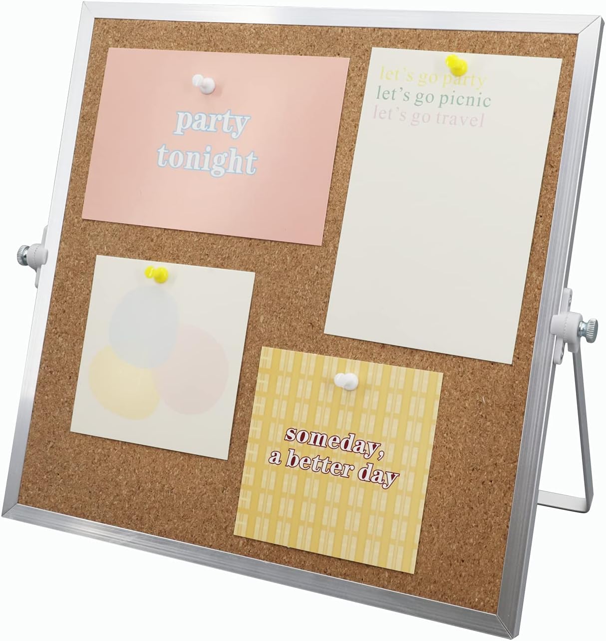 Cork Board Bulletin Board, 11.8 x 11.8 Double Sided Pin Board with Silver Aluminum Frame, Small Desktop Corkboard with Stand Suitable for Home Office School Message Board or Picture Board