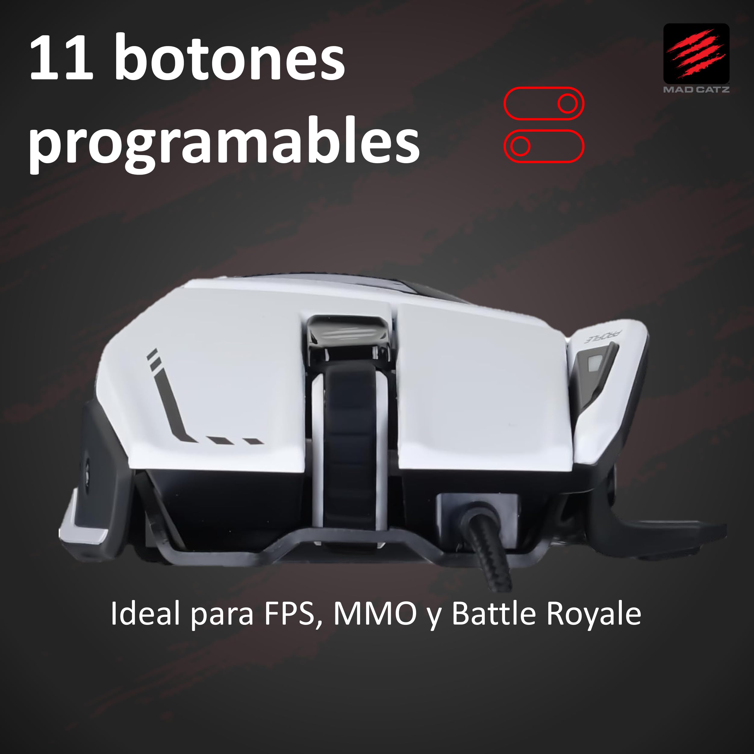 Mad Catz R.A.T. 6+ Mouse Gaming USB Cablato per PC - Mouse Ergonomico RGB con 11 Pulsanti Programmabili - Sensore Ottico Pixart PMW3360 12000 DPI - Poggiapolsi Regolabile - Bianco