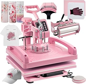 Leomru 5 in 1 Heat Press Machine 15x15 Inch, Heat Press Machine for T Shirts Hat Cap Mug Plate 360° Swing Away, Sublimation Heat Press Heat Transfer Machine W/ 30OZ Tumbler Press Pink