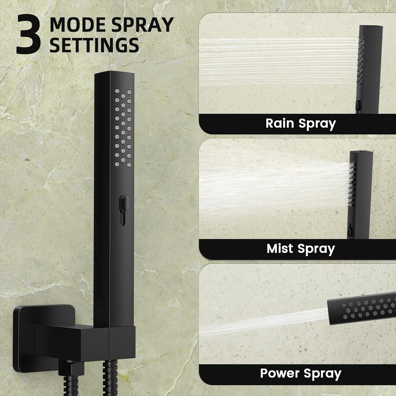 Push Button Diverter Shower Faucet Set Hydro Power Temperature Display, Shower System Wall Mounted 10" & 6" Shower Head with 3-Spary Handheld, Shower Fixtures with Valve and Trim Kit, Matte Black
