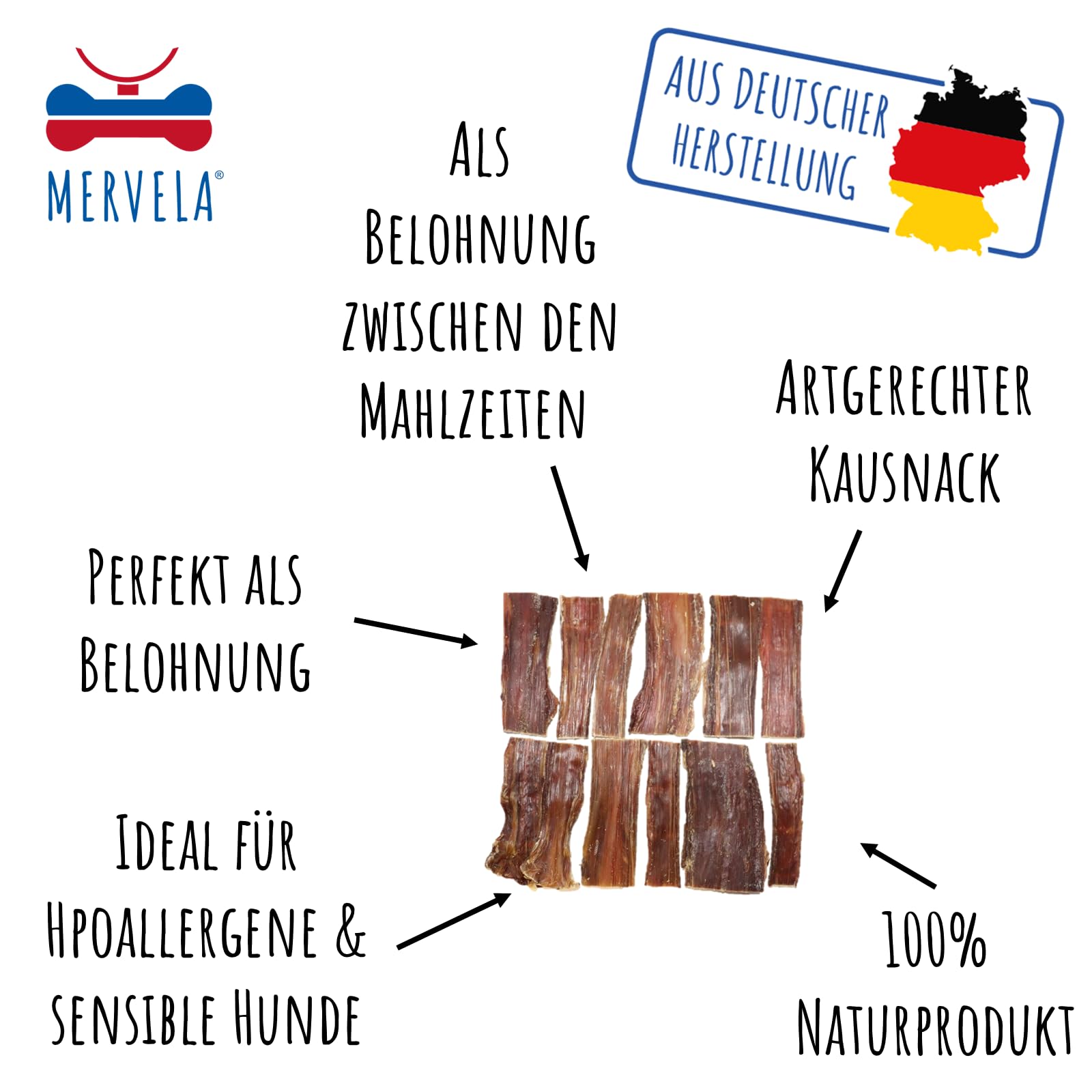 Natürliches Pferde-Dörrfleisch für Hunde | Hypoallergen | 100% Pferd | schonend luftgetrocknet | getreidefrei | Premium-Kausnack aus Deutschland | 500 g