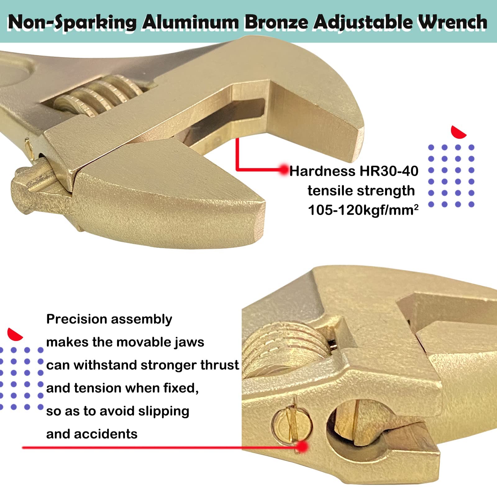 WEDO 12" Chiave inglese regolabile Senza Scintille,Chiave Regolabile a Rullino in alluminio bronzo,Apertura Scorrevole fino a 36 mm,Regolabile Chiave 300mm,Certificato BAM e FM