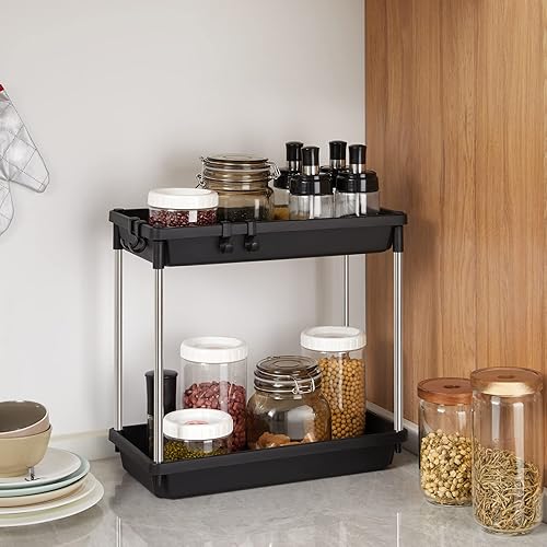 Miniatura 6 de Lifewit Organizador para debajo del fregadero, estante de 2 niveles con 4 ganchos para gabinete de baño, cocina, encimera, oficina, soporte de