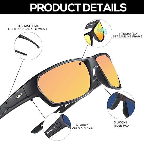 Miniatura 3 de DUCO Gafas de sol polarizadas deportivas para hombre, ligeras, TR90, envolventes, para ciclismo, béisbol, 6201